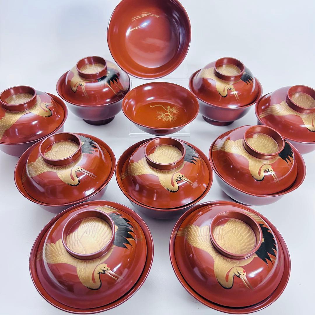 輪島塗 金蒔絵 松鶴 汁椀 吸物椀 10客 漆器