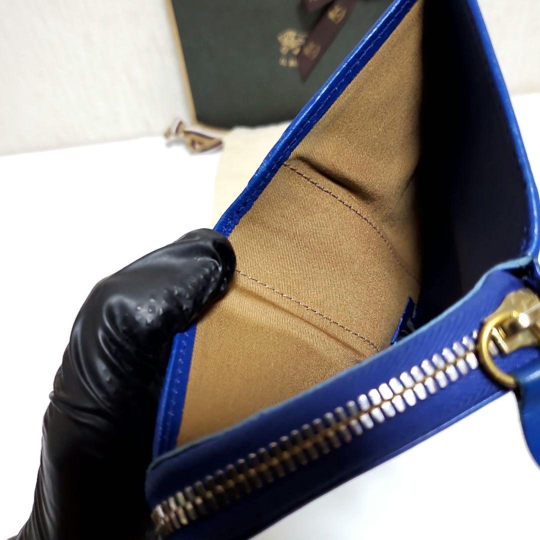 週末限定完売品　イルビゾンテ　二つ折り財布　ロイヤルブルー　ゴールド　牛革レザー