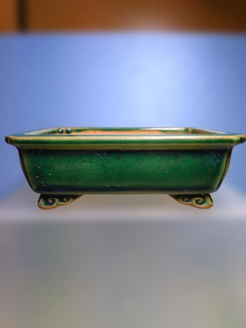 緑色の長方形陶器、小品盆栽鉢