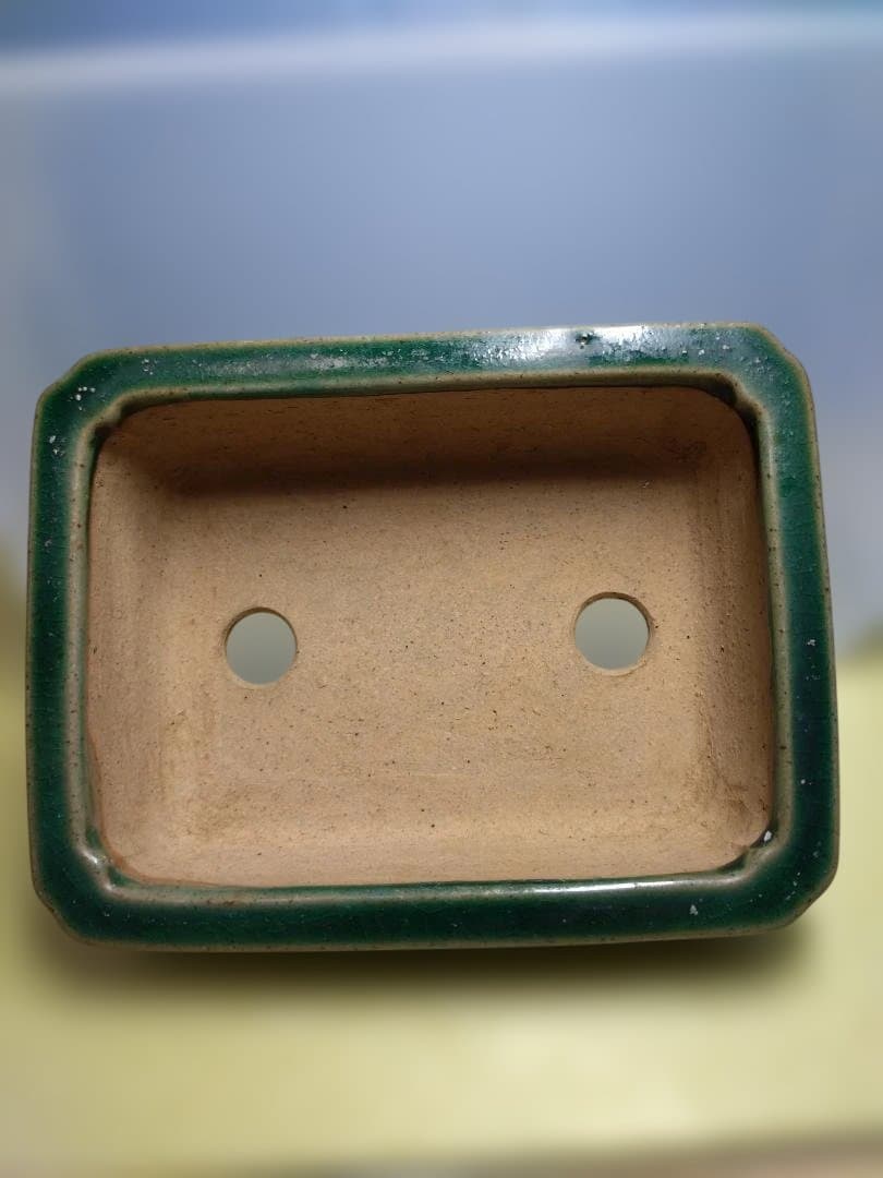 緑色の長方形陶器、小品盆栽鉢