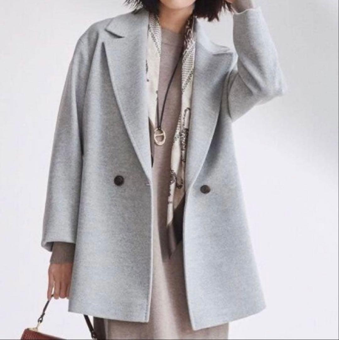 23区　ウールアンゴラビーバーチェスターコートライトグレー　46