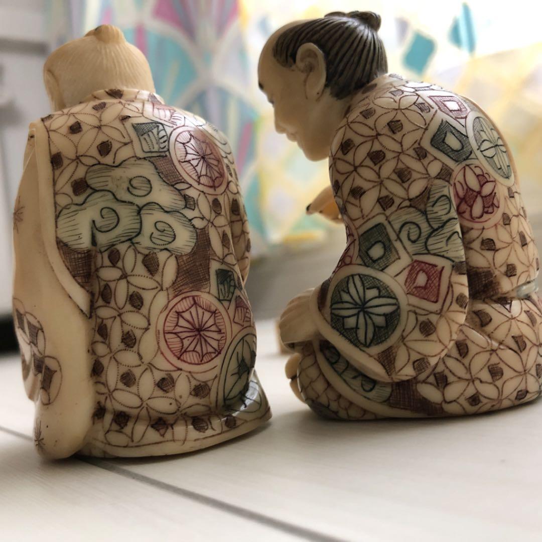 象牙調　在銘彫刻　囲碁対局