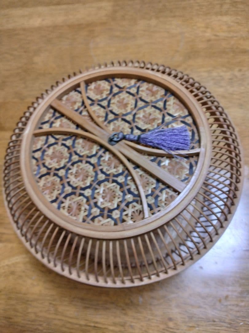 竹製 幾何学模様 菓子器 蓋付き