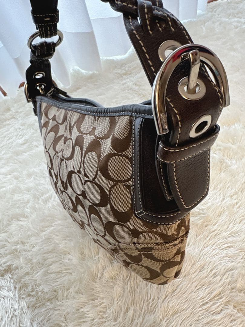 美品 COACH コーチ ワンショルダー バッグ シグネチャー ブラウン系