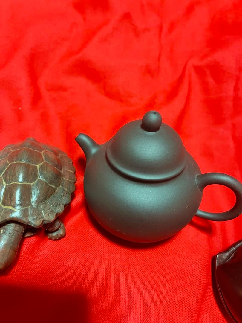 中国茶器紫泥朱泥宜興紫砂江蘇茶玩茶寵 急須1茶入1蓋付湯呑2茶寵4(年数経過品)