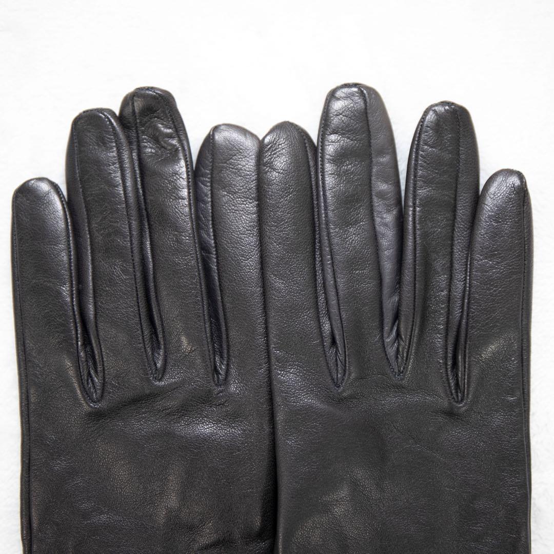 HERMES ブラックレザー手袋 ゴールド金具付き