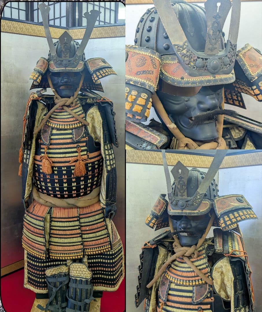 等身大 甲冑 鎧兜 鎧一式 甲冑 鎧櫃 鎧立付 面頰 赤糸大縅鎧 全高171cm