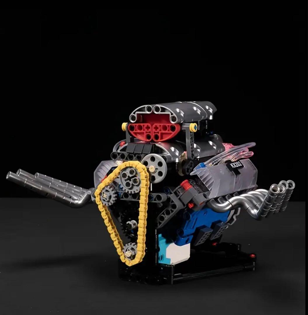 V8エンジン 模型 ブロック 組立 STEM教材 車 模型 電動モデル