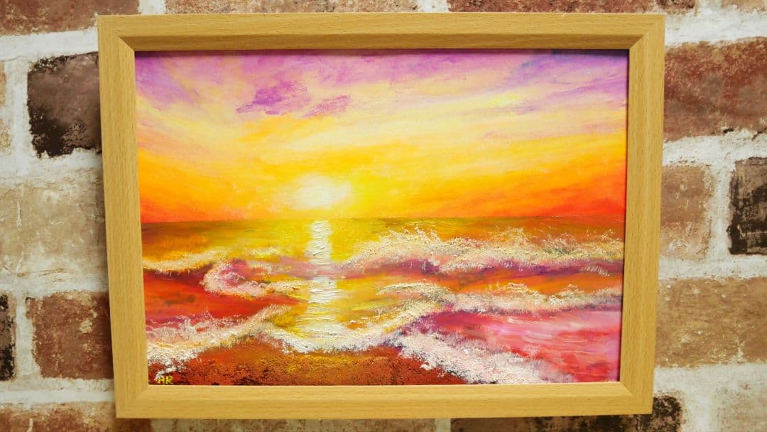 油絵 絵画 【夕暮れの波】