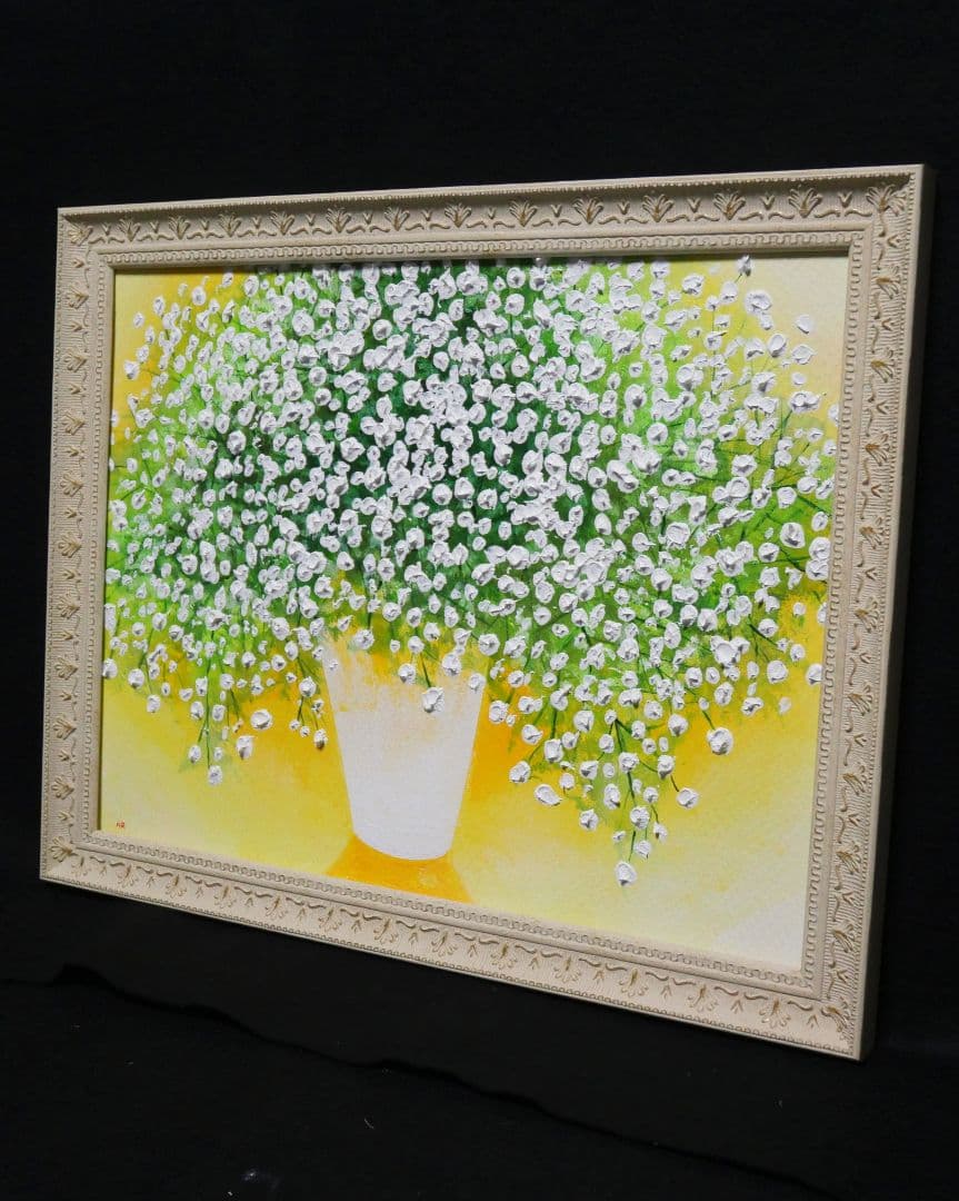 油絵 油彩 油彩画 絵 絵画 【カスミソウ】