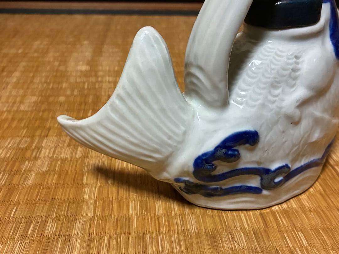 茶道具 白磁 魚型 陶器 手付き 急須 水柱 木箱付 中国美術？