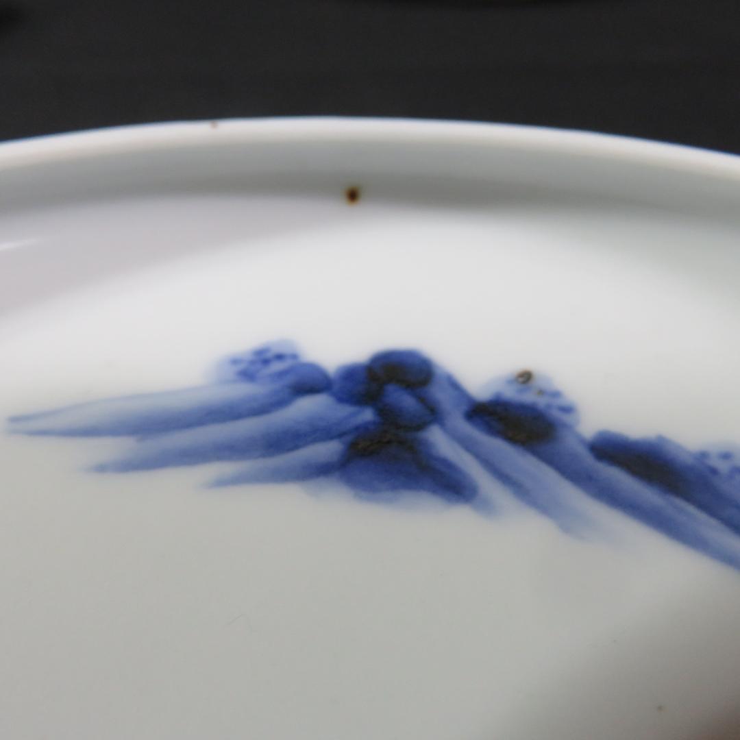 小皿 手塩皿 豆皿 染付 鍋島 古伊万里 山水 上手物 変わり縁 窯傷