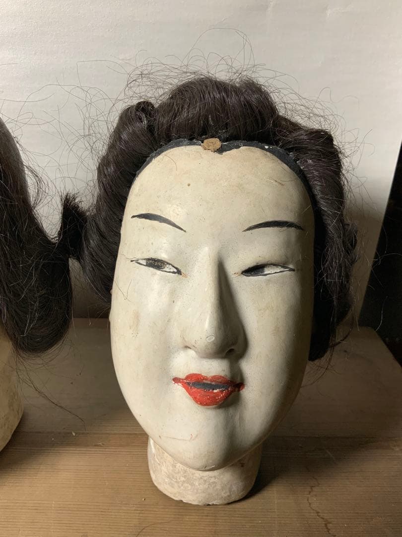 日本の伝統的木製人形の頭4点セット 文楽 幕末~明治 伝統工芸 骨董