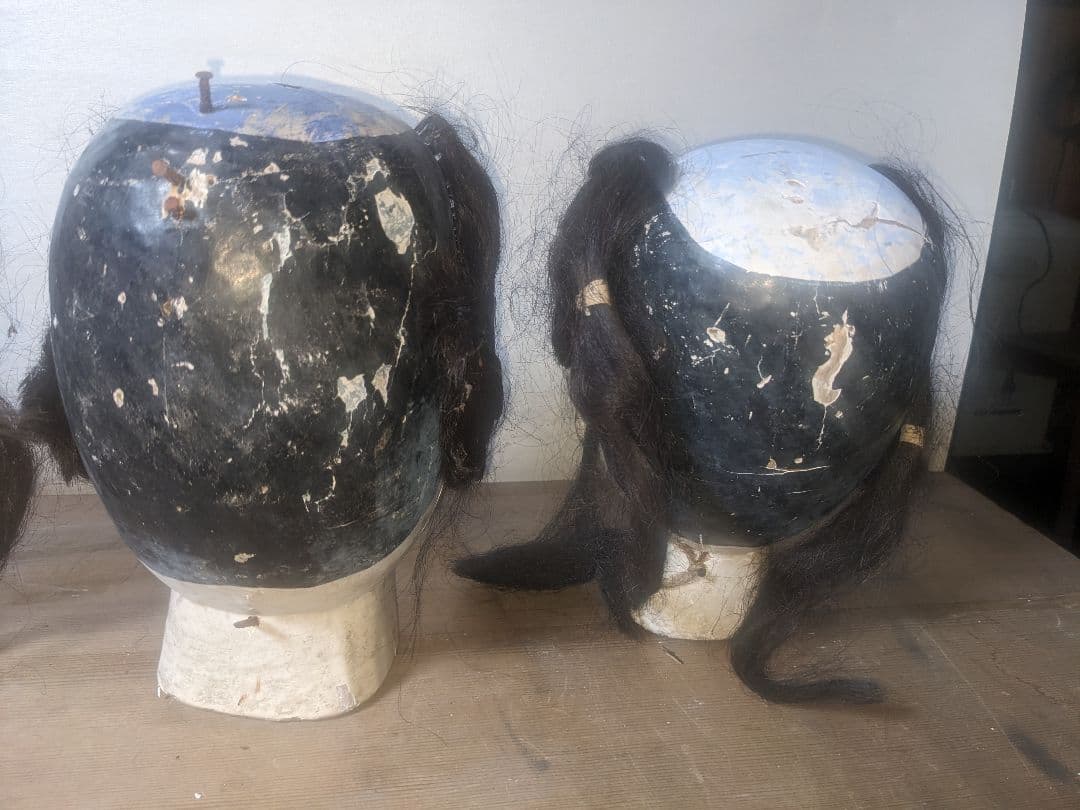 日本の伝統的木製人形の頭4点セット 文楽 幕末~明治 伝統工芸 骨董