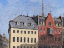 【真作】絵画　油彩0号　ヨーロッパの街角　西洋風建物の風景　X165