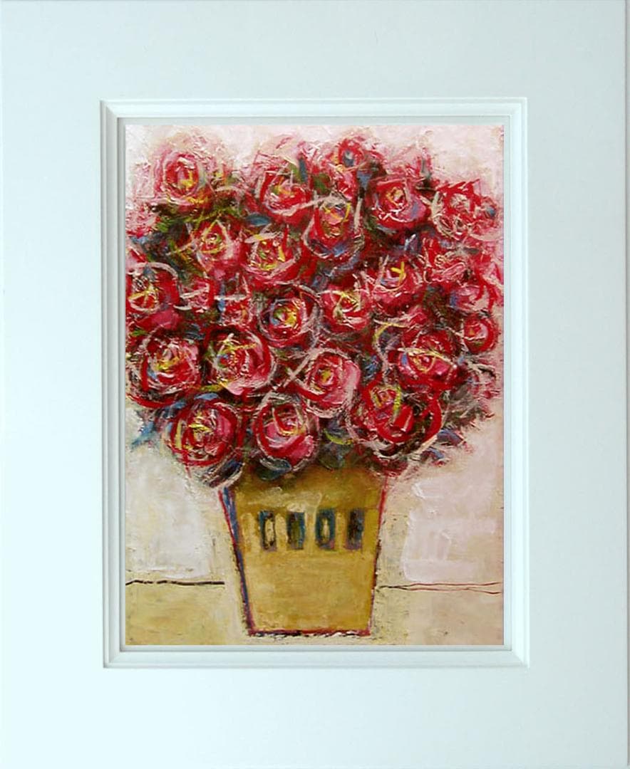 油絵 菅家令子 絵 絵画 インテリア 額付(白) uF6-110902 花 ばら