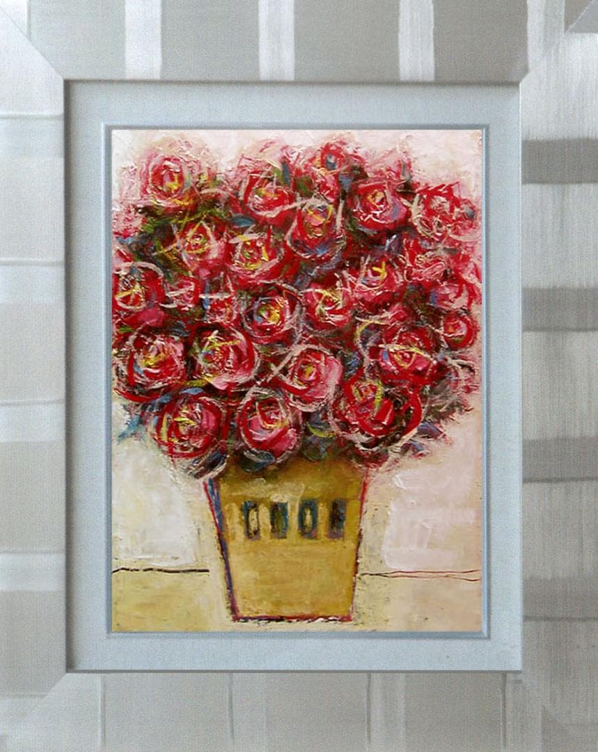 油絵 菅家令子 絵 絵画 インテリア 額付(白) uF6-110902 花 ばら