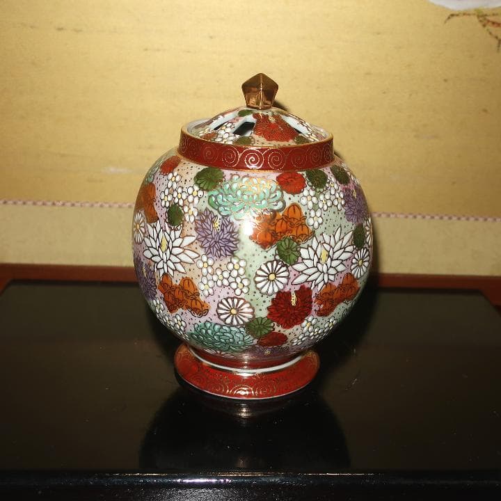 【評価1000記念】茶道具 置物 香炉　九谷焼 豪華絢爛　本金金花詰　ギフト対応