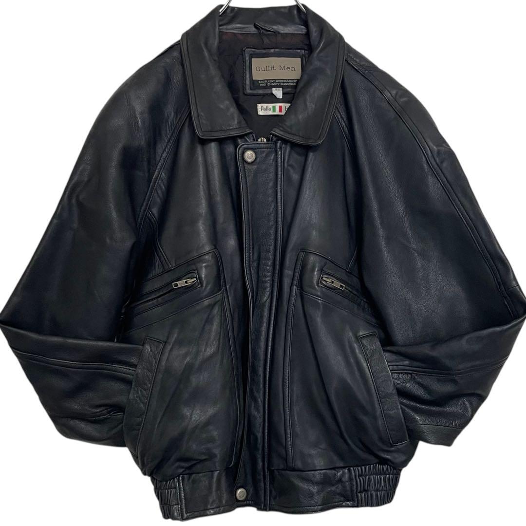 【Gullit Men】イタリア ラムレザーシングルライダースジャケット 黒 L