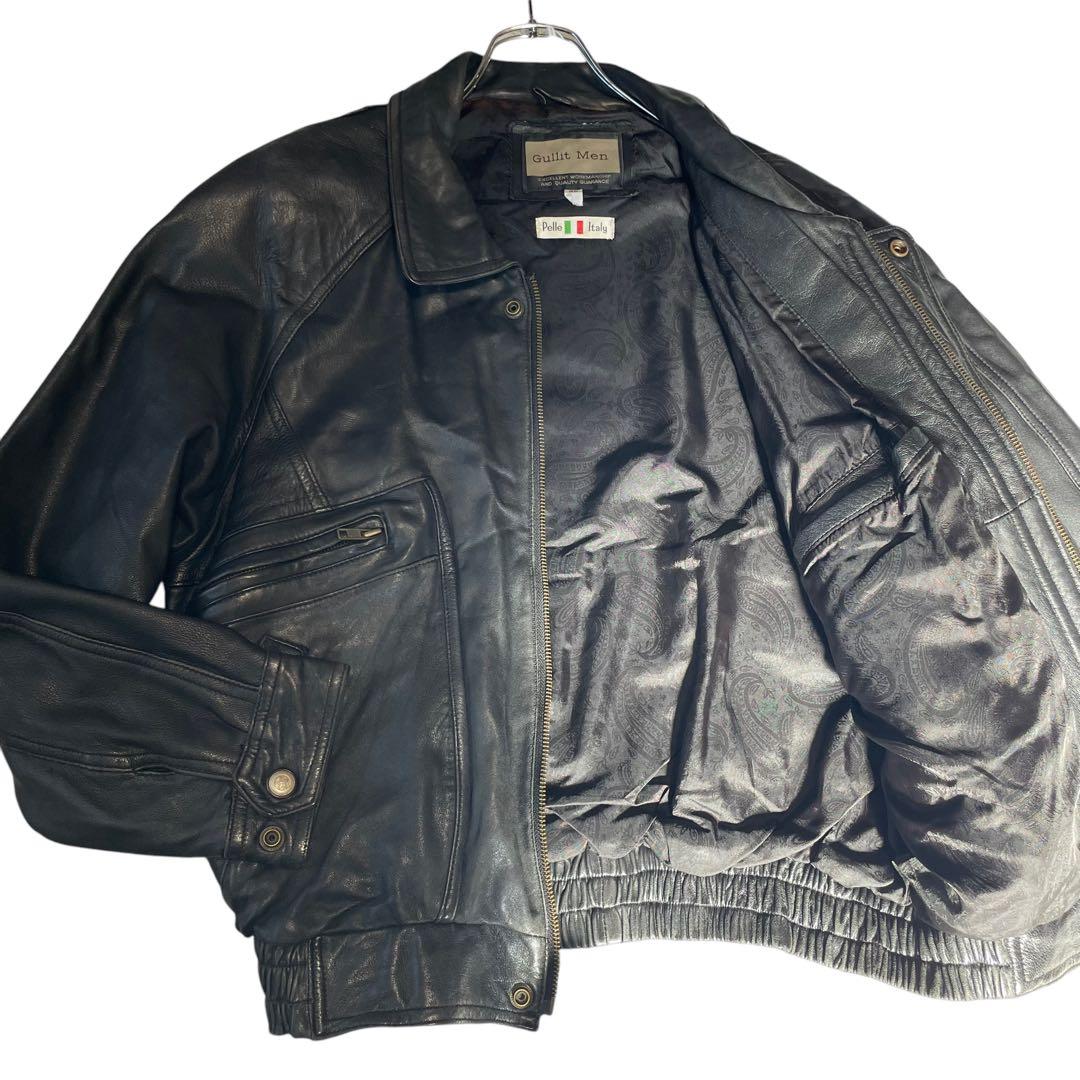 【Gullit Men】イタリア ラムレザーシングルライダースジャケット 黒 L
