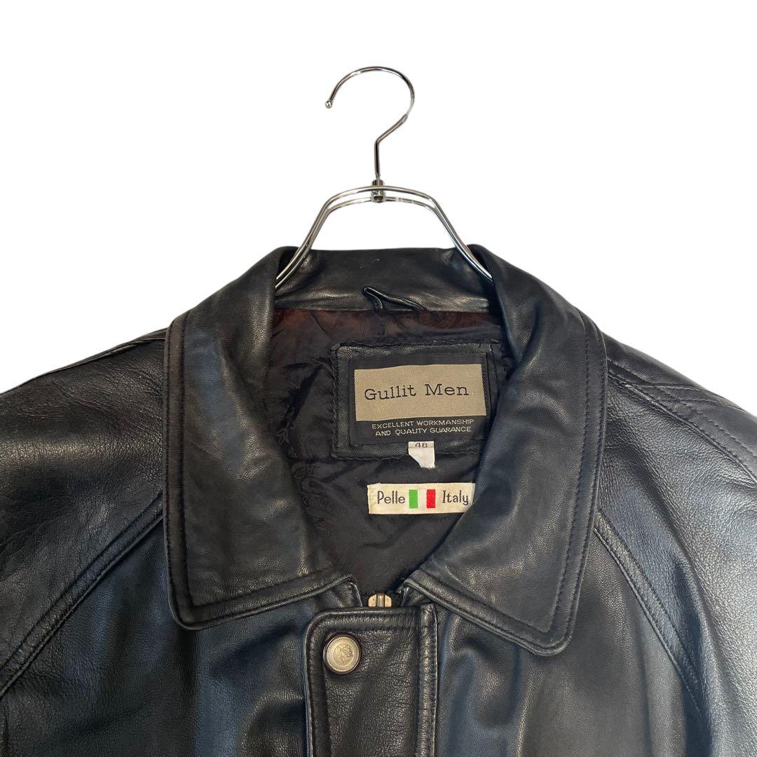 【Gullit Men】イタリア ラムレザーシングルライダースジャケット 黒 L