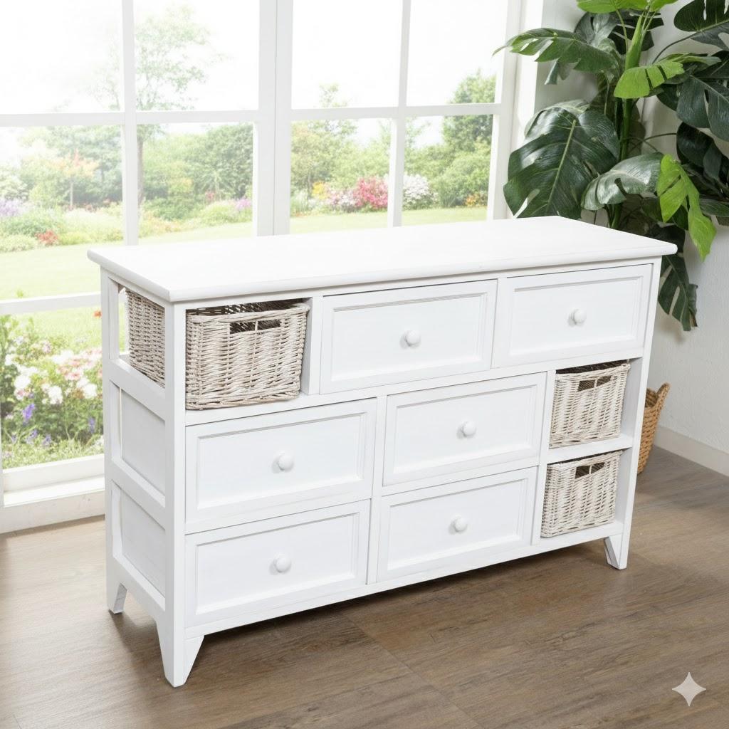 【新品・未使用】　シャビー仕上げ　チェスト　3段9杯　バスケット 完成品