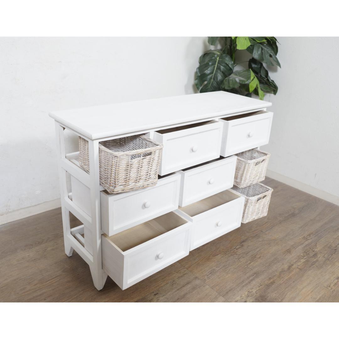 【新品・未使用】　シャビー仕上げ　チェスト　3段9杯　バスケット 完成品