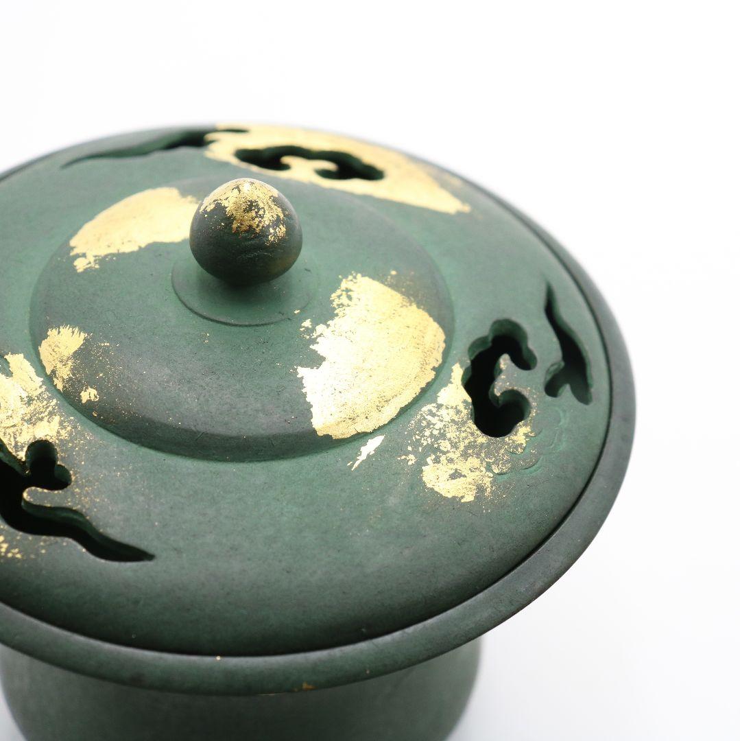 秦蔵六造 塗金銅香炉 瑞雲 青銅器 共箱　N497　NT6