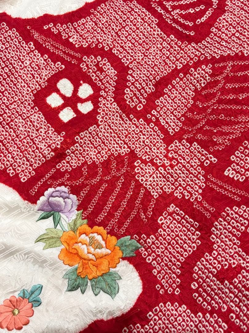 鶴　総絞り　正絹　七五三　３歳　被布　フルセット　一つ身