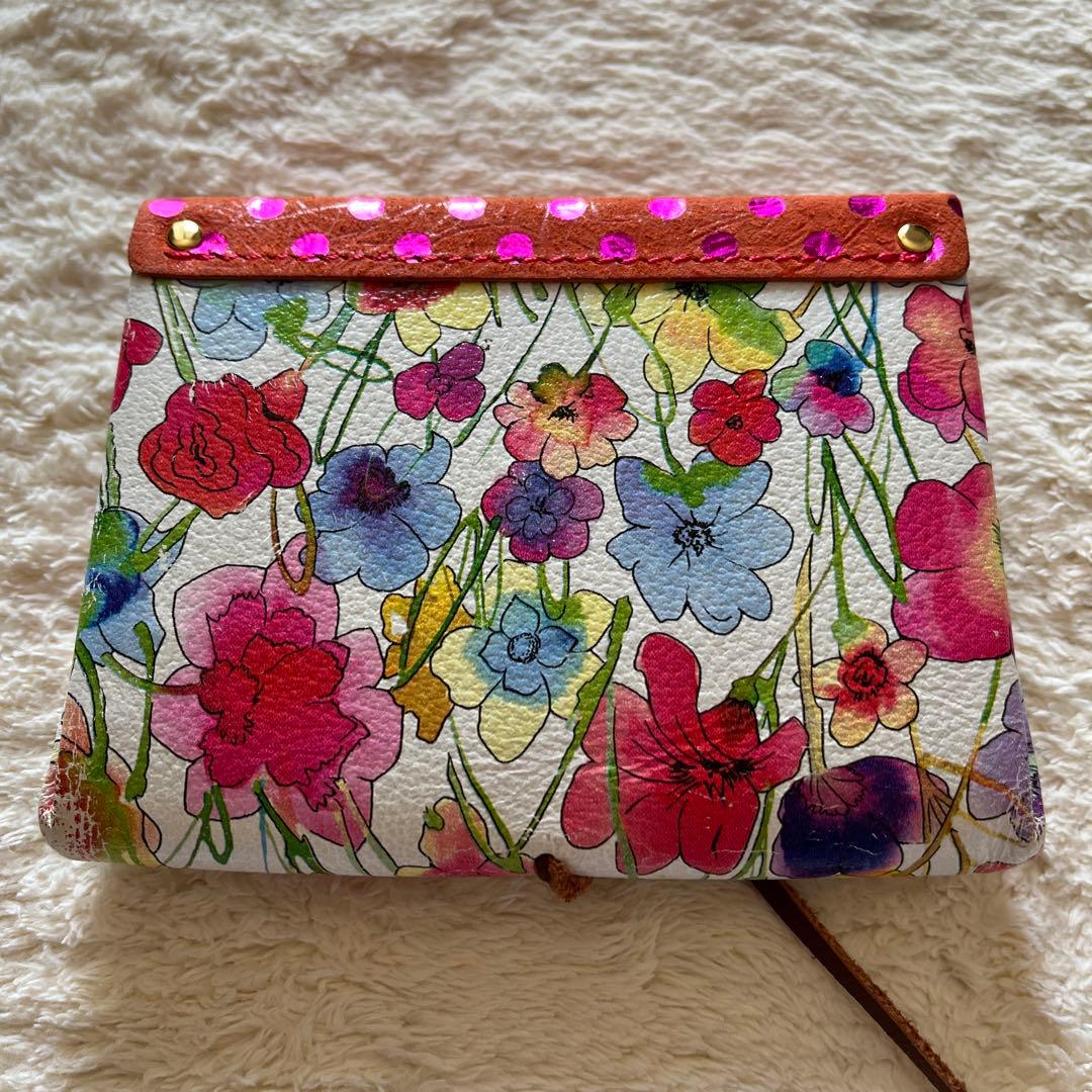 美品　カーマイン　carmine 財布　レザーウォレット　猫　花柄　水玉ドット