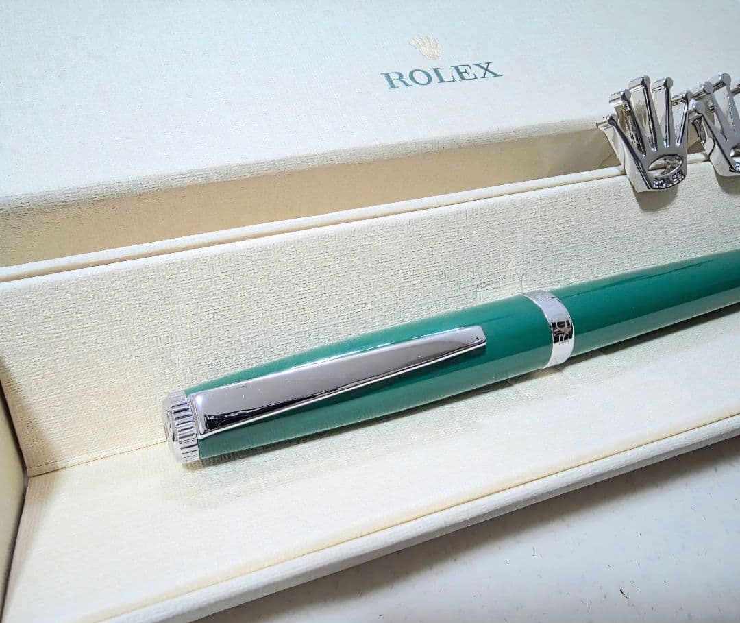 ロレックス　グリーンボールペン・カフスセット　箱付き　新品