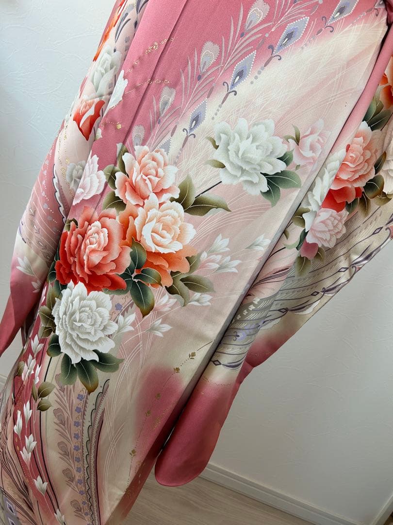 正絹振袖フルセット　豪華金彩　薔薇　パール姫　ピンク 花柄 振袖 絹