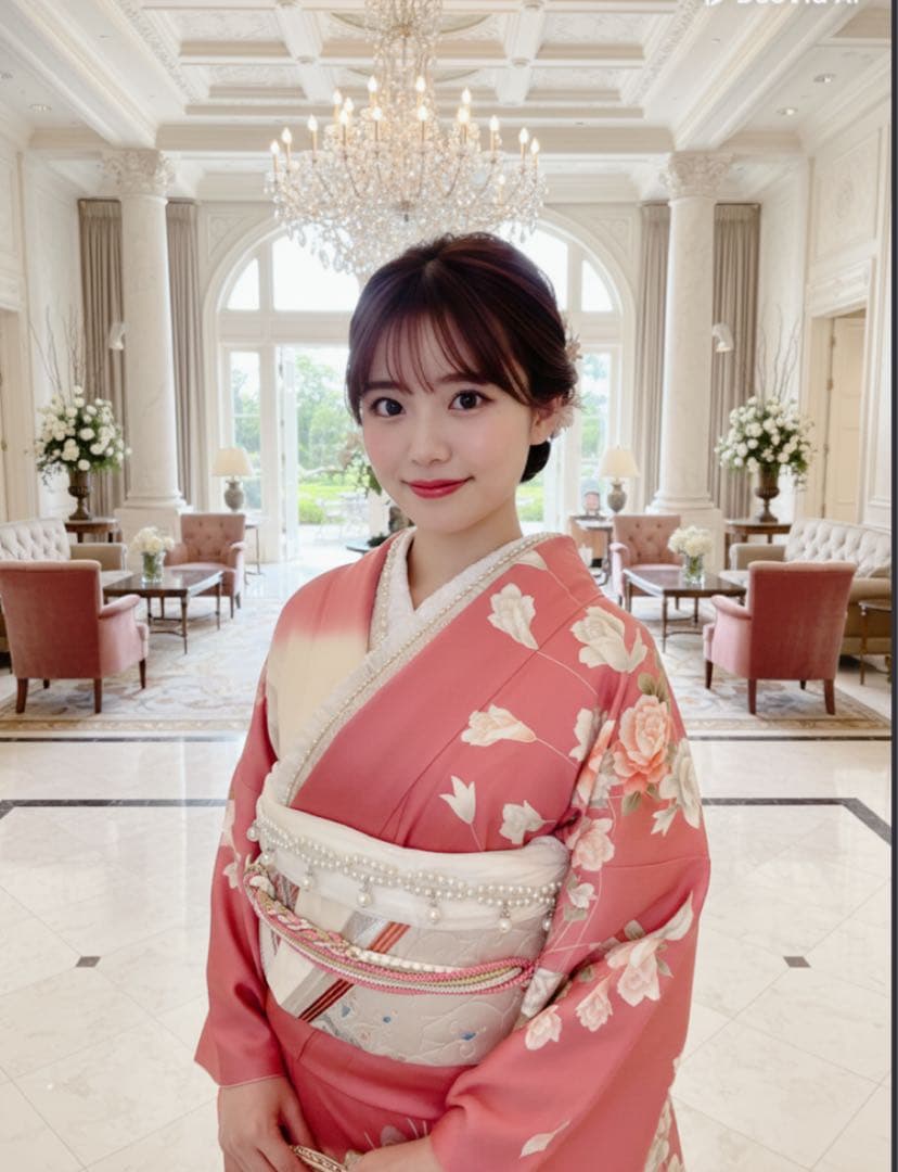 正絹振袖フルセット　豪華金彩　薔薇　パール姫　ピンク 花柄 振袖 絹