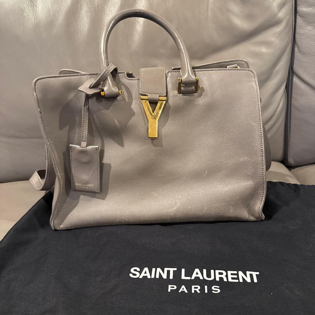 お値下げ　SAINT LAURENT グレー レザーハンドバッグ 保存袋付き