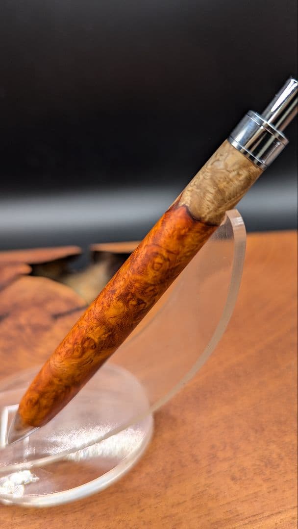 614特上　本花梨　紅白　瘤杢　木軸シャーペン　ボールペン