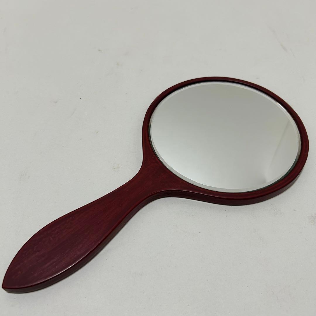 鎌倉彫 手鏡 時代もの 姫鏡 梅 雲紋様 乾口塗 木彫 朱漆 十寸