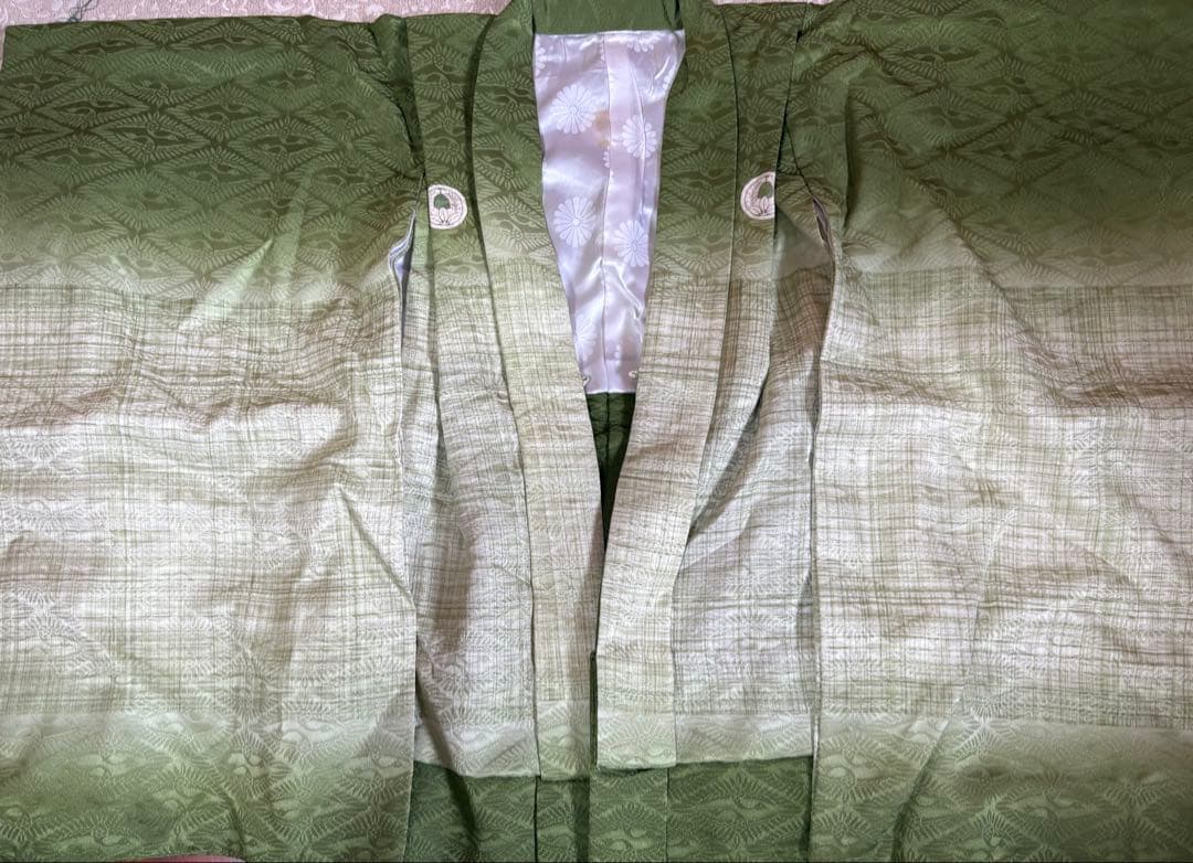 七五三　5才　男の子　晴れ着一色　フルセット　一度使用　グリーン濃淡系　違い矢紋