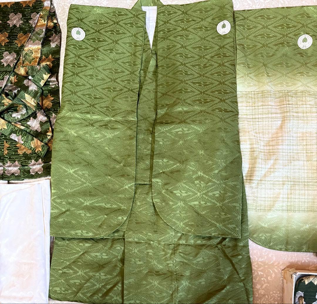 七五三　5才　男の子　晴れ着一色　フルセット　一度使用　グリーン濃淡系　違い矢紋