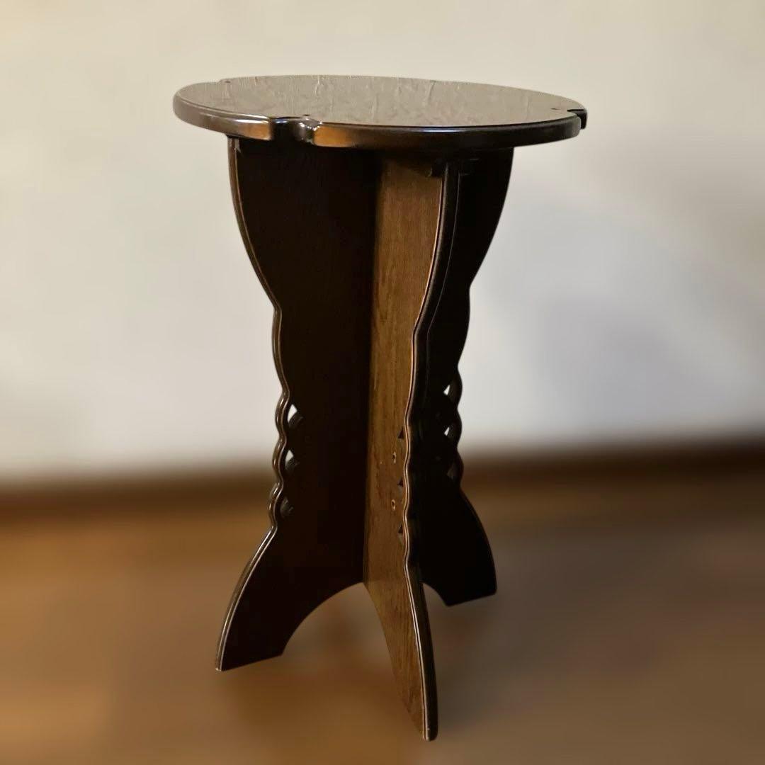 パリの雑貨屋　廃番品　ハンドメイド木製スツール　ミニテーブル　ダークブラウン