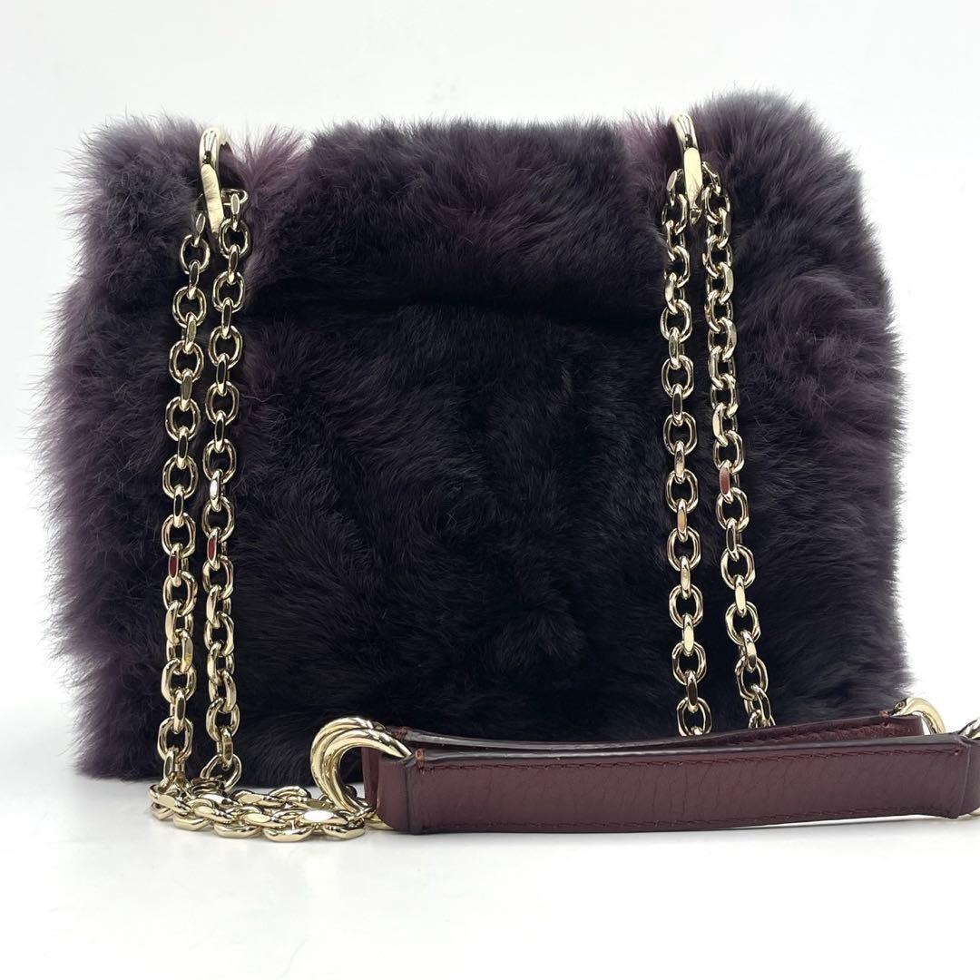 未使用級● マックスマーラ ファー ショルダーバッグ チェーン レザー