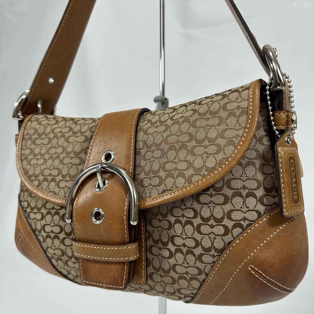 【美品】コーチ 6818 ソーホー シグネチャー ジャガー ワンハンドバッグ 茶