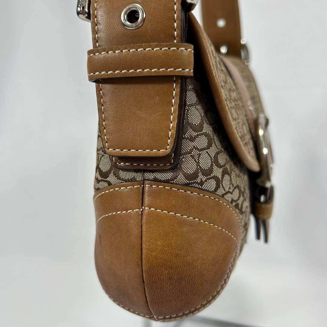 【美品】コーチ 6818 ソーホー シグネチャー ジャガー ワンハンドバッグ 茶