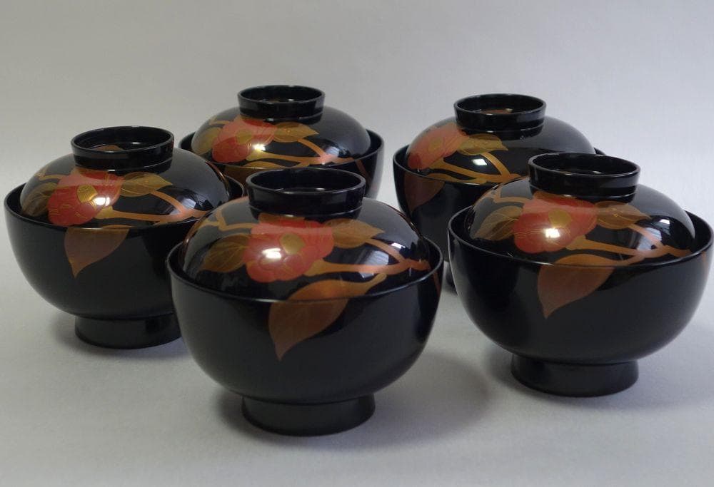 輪島塗 椿蒔絵 吸物椀５客