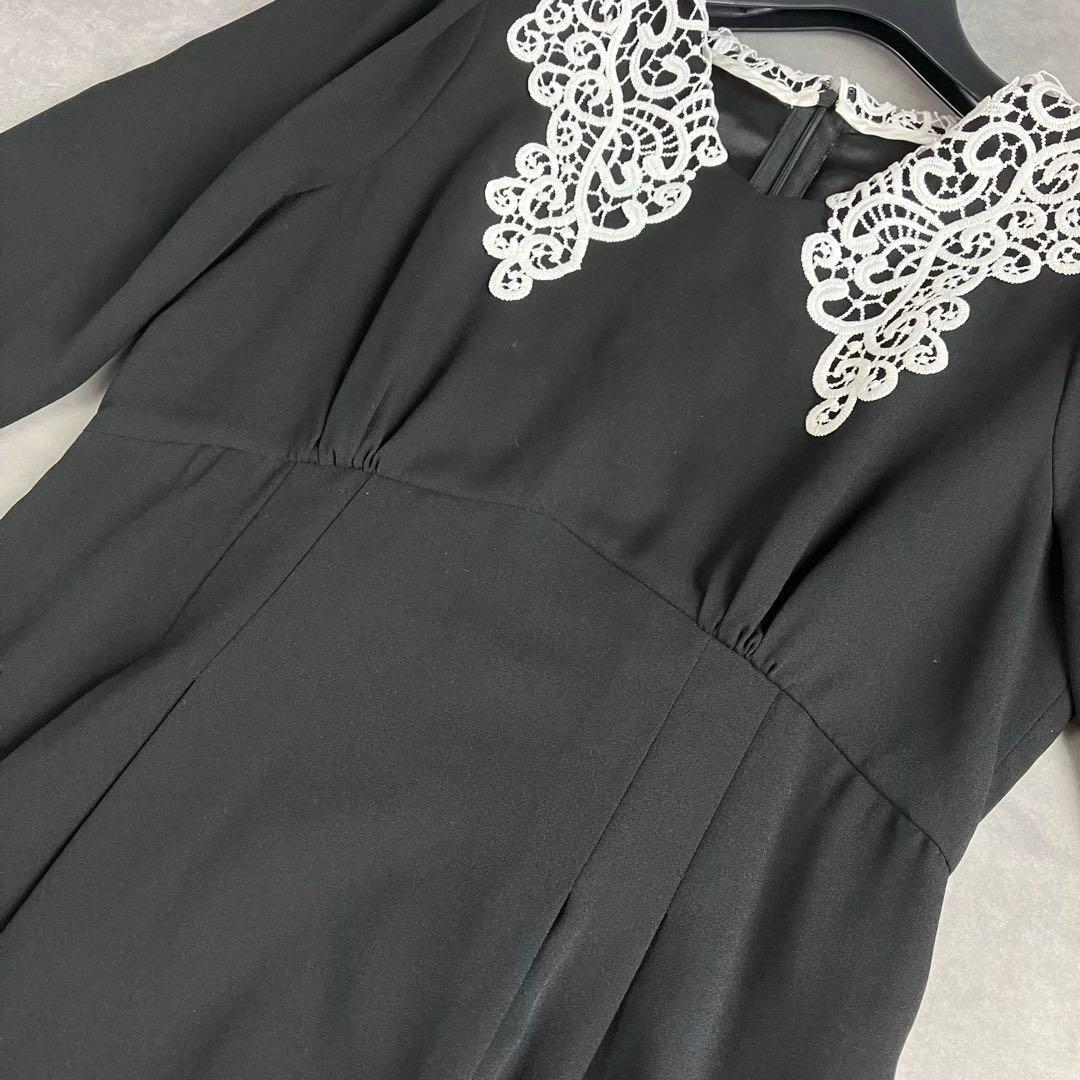 etoll. レースカラー7部袖ロングワンピース ドレス L 2way 結婚式