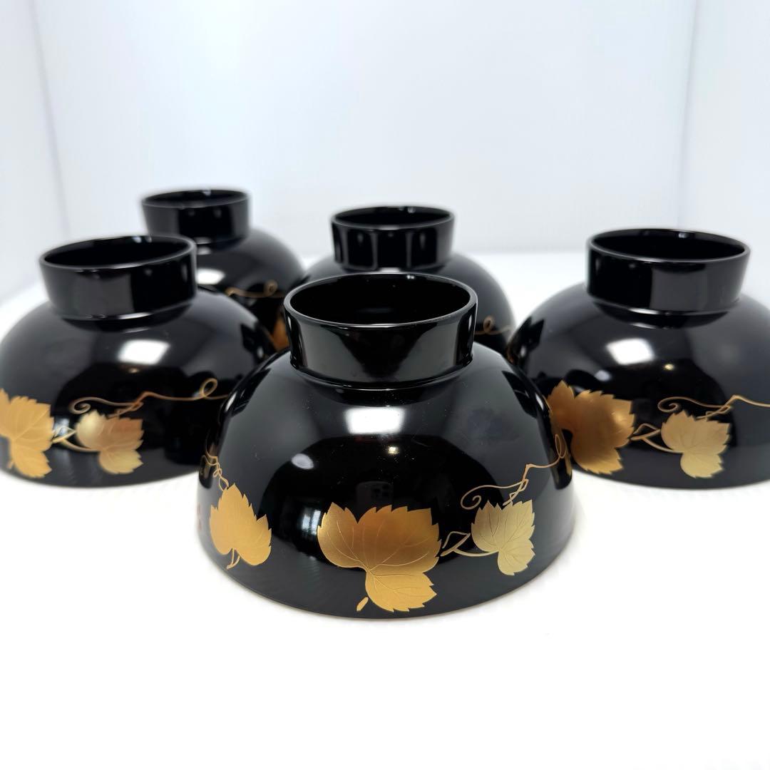 新品未使用 会津塗 吸物椀 蓋付き 5客セット つた唐草 蒔絵 漆器 共箱