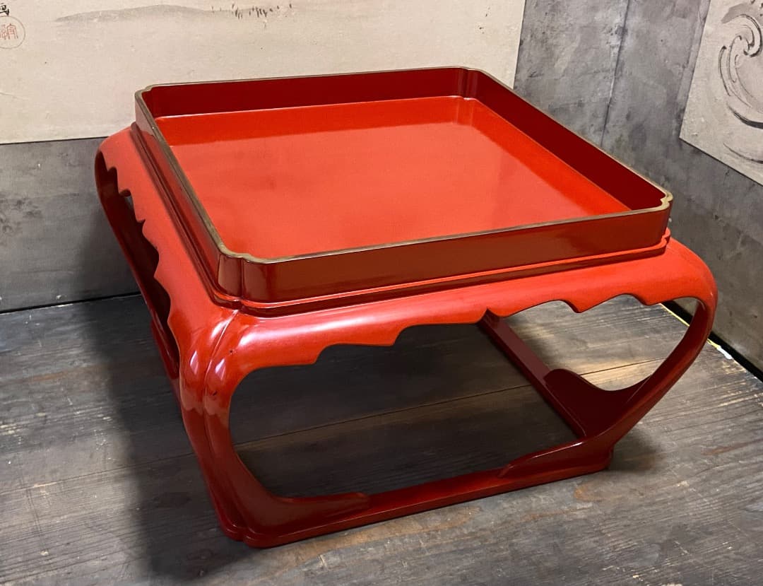 能登蔵出し 輪島塗 朱漆 金縁 脚付膳 / 時代 朱塗 漆器膳 正月