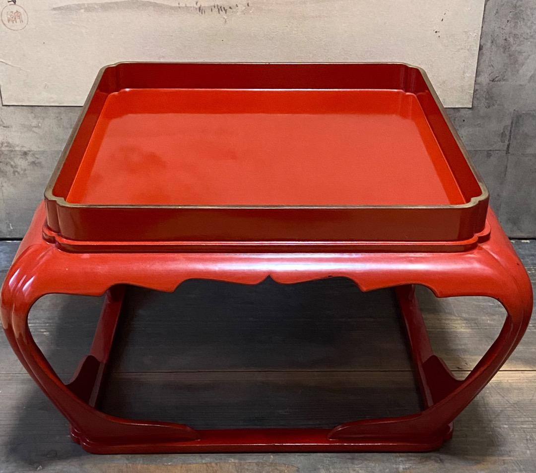 能登蔵出し 輪島塗 朱漆 金縁 脚付膳 / 時代 朱塗 漆器膳 正月