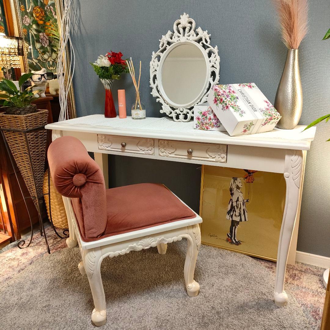 コンソールデスク アンティークホワイト 姫系家具 パイン材