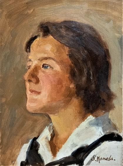 金田新治郎　婦人像　Ｆ4号　油彩画　真作