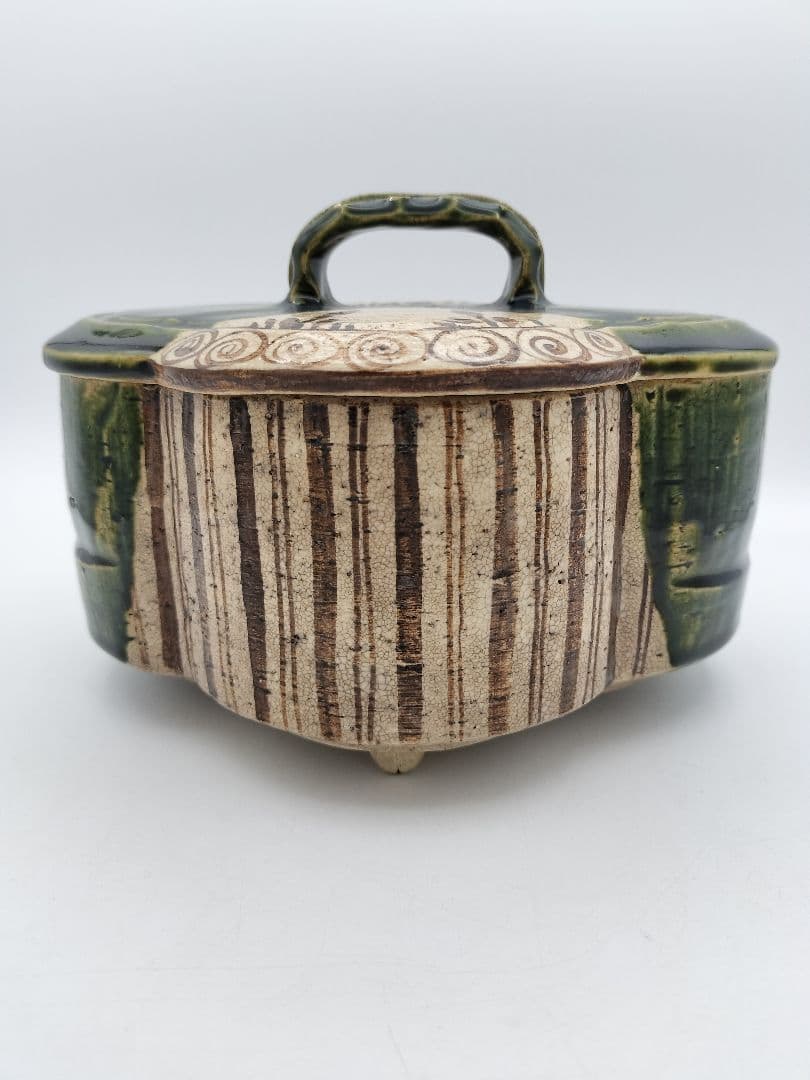 b104 食篭 織部 松本鉄山 木箱 茶道具 古物 喰籠　表千家